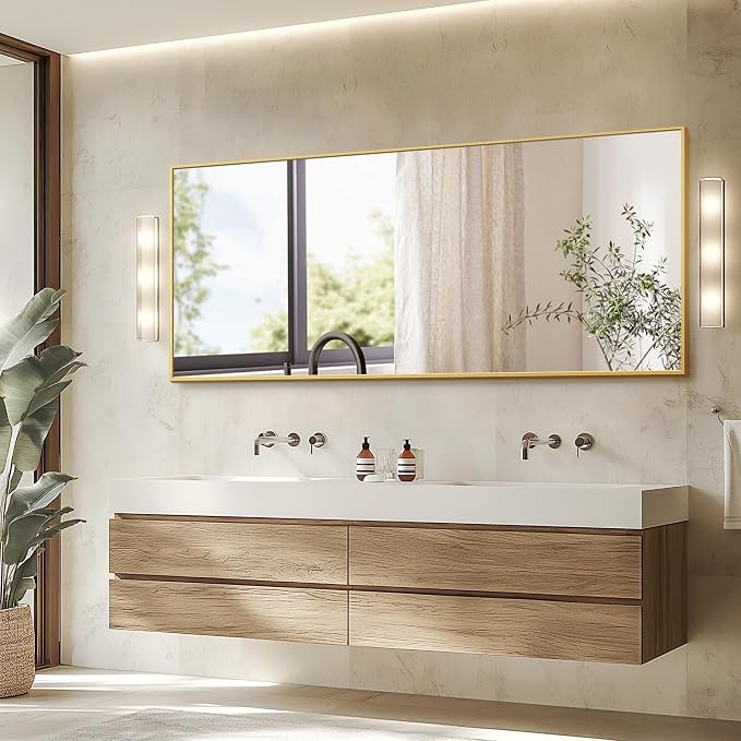 TRAHOME Full Length Standing Mirror, 70"x24" Gold Full Body Mirror with Aluminum Alloy Frame, Free Standing or Wall Mount for Bedroom, Living Room, Dressing Room