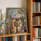 YYNISPIN Vintage Book Wildflower Wall Art Moody Stained Glass Book Lover Wall Decor Painting, Whimsical Reading Nook Library Poster Canvas Prints for Cottage Bedroom Living Room 16x24 inch Frame