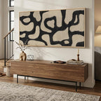 Oversized Framed Abstract Horizontal Wall Art for Living Room, Modern Neutral Black Beige Canvas Artwork for Walls, Extra Large Mid Century Paintings Print for Hallway Dining Room Wall Decor, 72x36 In