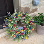 20 Inch Summer Wreaths for Front Door, Artificial Daisy Wildflower Lavender Front Door Wreath Spring,Green Eucalyptus Wreath for Window Wall Farmhouse Home Decor Porch Outdoor