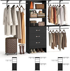 8FT Closet System, 96'' Closet Organizer System with 3 Hanging Rods, Wall Mount Bedroom Wardrobe with 3 Drawers Walk-in Closet, Adjustable Cloth Garment Rack from 5 to 8FT (Cut to Fit), Black