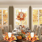 4 Pcs 3 Inch Fall Floral Wreaths Autumn Harvest Sunflowers Pumpkins Leaves Berries Hanging Candle Rings Wreath Mini Thanksgiving Table Centerpiece Wreath for Pillar Cabinets Farmhouse Decoration