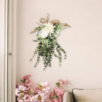 Artificial Floral Teardrop Swag Silk Flower Decorative Garland Hanging Ornament Reusable Wall Suitable for Gift Giving Home Decoration Office, White