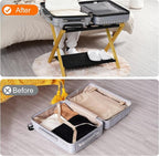 Heybly Luggage Rack, Folding Suitcase Stand with Storage Shelf, Heavy-Duty Luggage Holder for Guest Room Bedroom Hotel, Holds up to 165 lb, Natural, HLR010N1