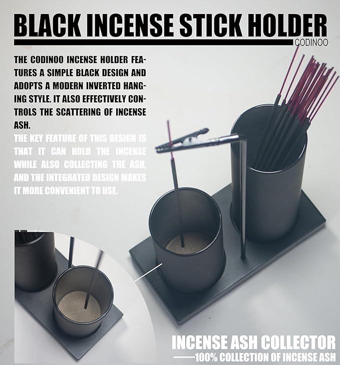 2 in 1 Incense Burner Holder for Sticks,Glass Incense Holder with Storage,Upside Down Incense Holder for Sticks with Glass Ash Catcher for Meditation Yoga Spa Room Home Decor[Full Black]