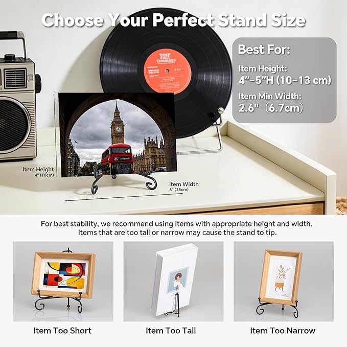 Artliving Plate Stands for Display, 4 Inch Black Iron Easel Plate Display Photo Holder Stand, Displays Picture Frames, Decorative Plates, Tablets and Art (2 pack)