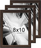 KTKDE 8x10 Picture Frame Set of 3,Walnut Wooden frames, Vertical & Horizontal Wall Hanging for Wall or Tapletop Display,Studio Gallery Photo Frame for Photos, Posters & Art Prints