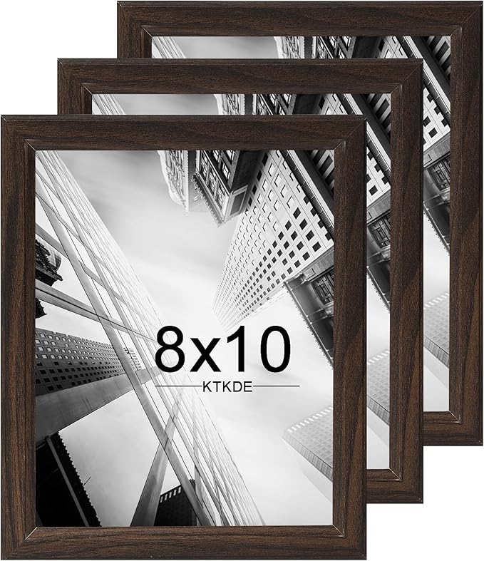 KTKDE 8x10 Picture Frame Set of 3,Walnut Wooden frames, Vertical & Horizontal Wall Hanging for Wall or Tapletop Display,Studio Gallery Photo Frame for Photos, Posters & Art Prints