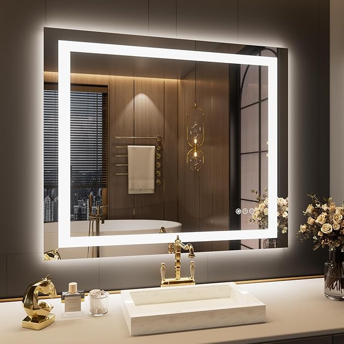 LOAAO 44"X36" LED Mirror for Bathroom, Lighted Bathroom Mirror with Lights, Anti-Fog, Dimmable, Memory Function, Clear Reflection