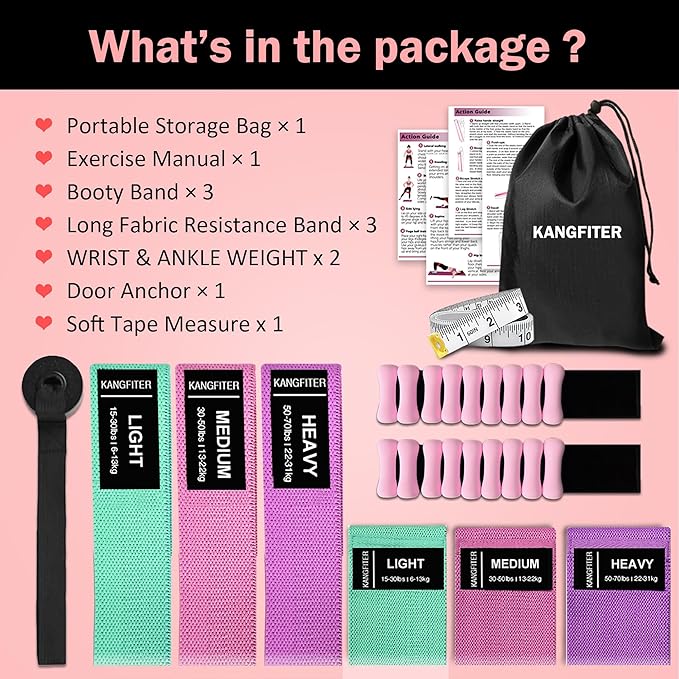 Long and Short Fabric Resistance Bands with Door Anchor, Non-Slip Stretch Booty Bands for Working Out Women & Men, Loop Exercise Elastic Bands for Home Physical Therapy Yoga Pilates