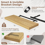 36 Inch Floating Shelves for Wall Set of 2, 12"D Wood Grain Bathroom Shelves with Invisible Brackets, Easy Install Engineered Wood Storage Shelves for Kitchen, Living Room, Bedroom, Oak Finish