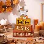 Lineshading 4 Pcs Fall Decoration for Home Rustic Fall Religious Wooden Stacked Sign Decor - Cross & Pumpkin Themed Table Decoration with Faith Quotes Thanksgiving Tiered Tray Decor for Office Church