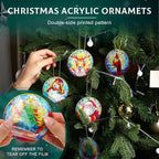 Vercraft 6 Pcs Christmas Tree Hanging Ornament Stained Glass Style Christmas Tree Decoration Xmas Round Window Hanging Art Santa Claus Acrylic Ornament Decorations Gifts (Retro)