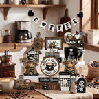 Mifoci 23 Pcs Coffee Tiered Tray Decorations Highland Cow Wooden Farmhouse Coffee Bar Accessories Signs Mugs & Rustic Highland Cow for Kitchen Table Centerpiece