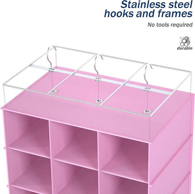 coastal rose Hanging Shoe Organizer for Closet, 30 Sections Hanging Closet Organizers and Storage Shelves Space Saving Shoe Racks Holder Pink,17" W×11.5" Dx 48" H