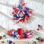 4 PCS Mini 4th of July Patriotic Kitchen Cabinet Wreaths Small Red White and Blue Floral Swag Wreath for Front Door with Forsythia Flowers Independence Day Hanging Wreaths for Memorial Day Porch Wall