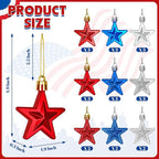 24PCS 4th of July Decorations for Tree, Patriotic Star Shaped Ornaments, Pre-Assembled Red Silver and Blue Star Ornaments, 250 Anniversary USA Merchandise for Memorial Day Fourth of July Party Decor