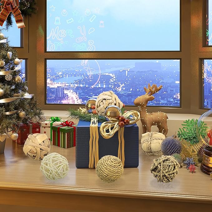 Kesywale Set of 6 Decorative Balls for Centerpiece Bowl Fillers, 2.8 inch Assorted Rattan Wicker Balls Spheres Orbs, Vase Fillers, Home Table Decor