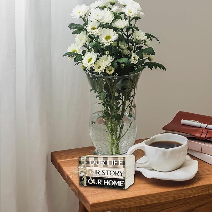 Decorative Books for Home Decor, Rustic Wood Book Stack for Table Decor, Our Life Our Story Our Home Decoration Books for Living Room Bookshelf, Farmhouse Stacked Books Decoration (L58)