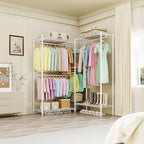 Heavy Duty Garment Rack L Shaped Clothes Rack for Corner,Load 1631LBS,Freestanding Portable Wardrobe Closet Clothing Rack with 7 Adjustable Shelves, 4 Hanging Rods,70.5"H x 85.4"L x 17.4"W