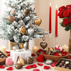 VioraWhite 18 Pcs Valentines Neutral Texture Heart Ornaments Bronze Rustic Heart Shaped Xmas Baubles Ornaments Farmhouse Copper Decorations for Tree Wreath Home Modern Holiday