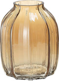 Large Amber Glass Vase for Flowers Ribbed Tall Gold Floor Vase 8.0" Decorative Vases for Home Table Centerpieces Flowers Decor and Farmhouse(Brown 8.0in)
