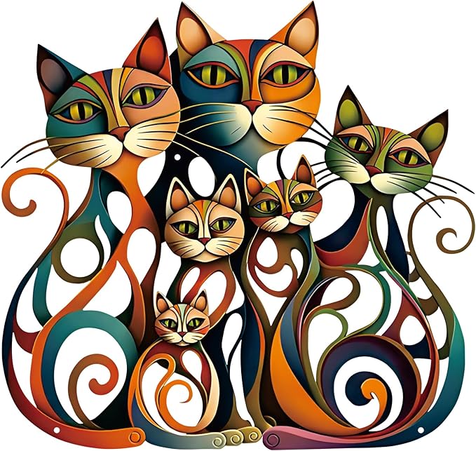 Wesiti Cat Wall Art Decor Iron Wall Sculptures Decor for Cats Lover 12.3 x 13 Inches Colorful Retro Mid Century Cat Signs for Home Living Room Bedroom Kitchen Office
