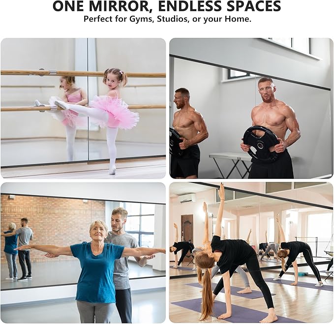 TRAHOME Home Gym Mirror for Wall,50x25x2PCS Full Length,Glass Frameless Body Large Mirror for Home Gym,Workout,Bedroom,Garage(Black)