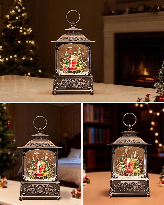 Christmas Snow Globes Light up Snowglobes Christmas Lantern with 8 Songs, 10.43" Christmas Snow Globes for kids adults, 6H Timer & Dual Power, Lighted Christmas Decorations Indoor, Gifts for Women Men