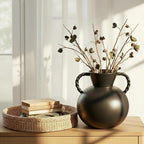 Bloomingville Stoneware Vase with Twisted Handles, Reactive Matte Black Glaze