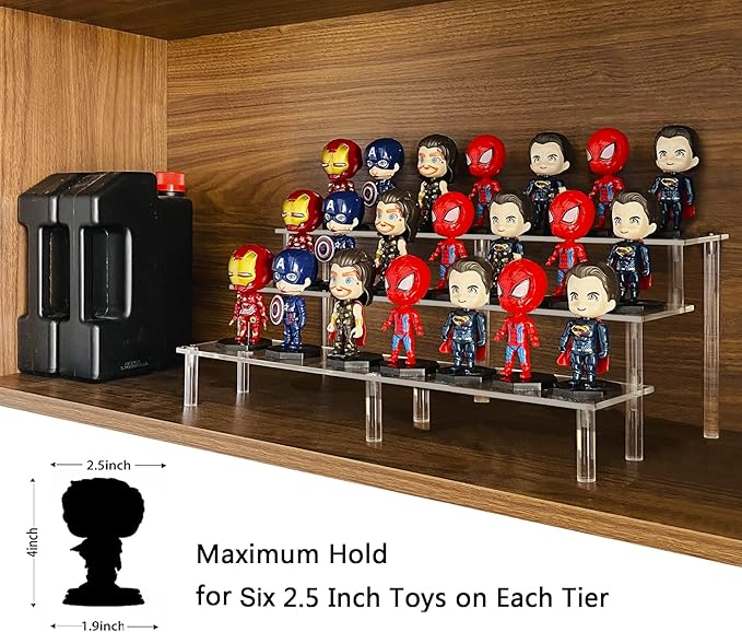 Acrylic Riser Display Shelf,3 Tier Display Riser for Amiibo Funko POP Figures,Display Stand Large Risers for Display Cupcake Perfume Organizer Cologne Makeup Collection Countertop Tabletop(2 PACKS)