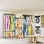 Heavy Duty Rolling Garment Rack 6 Tiers Adjustable Wire Shelving Clothes Rack with Rods Storage Closet Clothing Rack Black 15.7" D x 70.8" W x 76.5" H