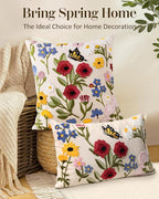Embroidered Lumbar Pillow Cover 20x12 Inch - Spring Summer Boho Decorative Pillow Cover with Zipper for Living Room Couch Sofa Bed Aesthetic Design Retro Flower Cushion Pillowcase