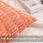 Aegero Pack of 2 Corduroy Decorative Throw Pillow Covers 18x18 InchSoft Boho Striped Pillow Covers Modern Farmhouse Home Decor for Sofa Living Room Couch Bed（Orange）
