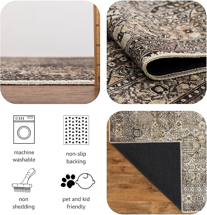 Keen Home Design 5x7 Rug - Machine Washable Area Rug with Non-Slip Backing, Ideal for Living Room, Dining Room, Bedroom - Vintage, Easy Clean, Durable, Low Pile Rug - (5' x 7')