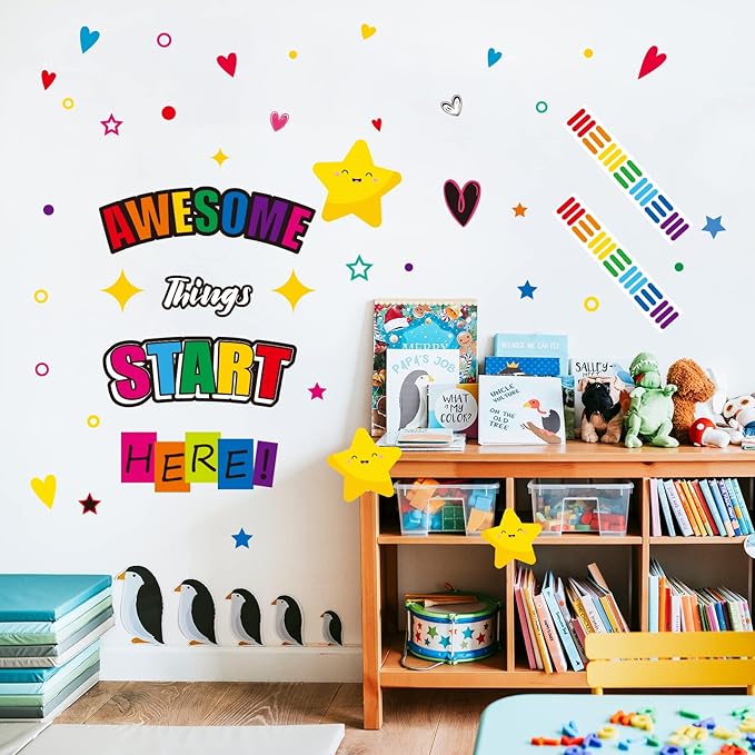 gisgfim Classroom Bulletin Board Decoration Set Welcome Banner Wall Door Decor Colorful Classroom Decorations for Kindergarten Preschool Elementary and Middle School(Awesome Things Start Here!)