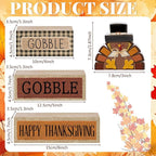 Lineshading 4 Pcs Fall Table Decorations Wooden Turkey Decor Thanksgiving Tiered Tray Decor Fall Centerpiece Rustic Wood Turkey Block Sign for Gobble Harvest Party Home Kitchen Decorations