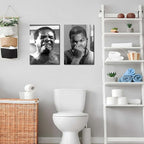 Framed Funny Bathroom Canvas Wall Art Set of 2 - Black and White Vintage Comedy Movies Posters, Funny Toilet Humour Smell Wall Decor Prints for Bathroom Decor 16x24in