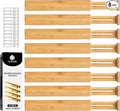 Expandable Bamboo Drawer Dividers 8 pack with labels(17"-22") Drawer Organizer for Kitchen, Clothes,Utensils,Silverware,Dresser,Office,Desk