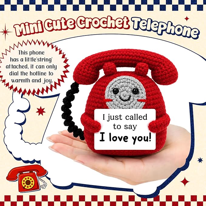 Romantic Gift for Men Women, Funny Handmade Crochet Telephone Doll with “I Just Called to Say I Love You” Cute Birthday Gifts for Girlfriend, Boyfriend, Wife, Husband, Anniversary Desk Decor