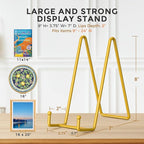 TR-LIFE 4 Pack 8 Inch Plate Stands/Holder for Display, Large, Gold Metal Picture Stand, Decorative Platter, Book, Plaques, Photo Frame Easel