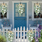 2 Pcs 24" Artificial White Rose Teardrop Wreaths Swag Spring Summer Flower Berries Swags Wreath White Floral Hanging Wreaths for Kitchen Cabinet Doors Window Wall Wedding Party Home Decor