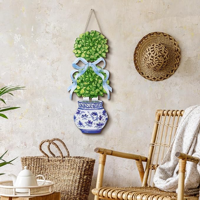 RattanView 1 Pcs Large Size Chinoiserie Bonsai Door Hanger Rustic Topiary Wooden Sign Front Door Home Wreath Ornament for Farmhouse Indoor Outdoor Yard Porch Welcome Decor(Classic,27.16 x 11.81 in)