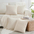 Fancy Homi 4 Packs Decorative Throw Pillow Covers for Living Room Couch Bed, Modern Farmhouse Boho Home Décor Accent Cushion Case, 14" x 14", Cream