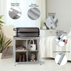 Luggage Rack for Guest Room, Suitcase Stand with 4 Fabric Storage Compartments and 4 Nylon Straps, Metal Folding Luggage Rack for Hotel, Bedroom, Living Room, Gray