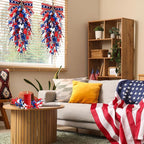 2 PCS 24'' Patriotic American Swag for Front Door 4th of July Teardrop Swags Independence Day Swags Wreath Red White Blue Flag Forsythia Flowers Hanging Swag for Memorial Day Flag Day Cabinet Decor