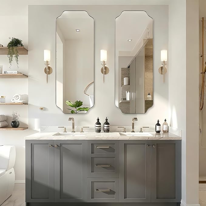 ANDY STAR 18" x 48" Chrome Full Length Mirror, Large Rectangle Bathroom Mirror, Full Body Wall Mirror with Scalloped Corner Decorative for Bedroom, Living Room (Horizontal or Vertical)