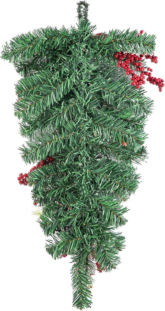 Glitzhome 25" Flocked Christmas Teardrop Door Swag with Berries, Ornaments and Pinecones Snow Dusted Hanging Garland for Front Door Indoor Holiday Decor