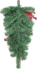 Glitzhome 25" Flocked Christmas Teardrop Door Swag with Berries, Ornaments and Pinecones Snow Dusted Hanging Garland for Front Door Indoor Holiday Decor