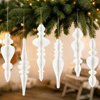 6Pcs White Finial Christmas Ornaments for Tree, 3D Paper Honeycomb Hanging Decorations Vintage Christmas Honeycomb Ornaments Lanterns for Xmas Tree Winter Wedding New Year Holiday Party Home Decor